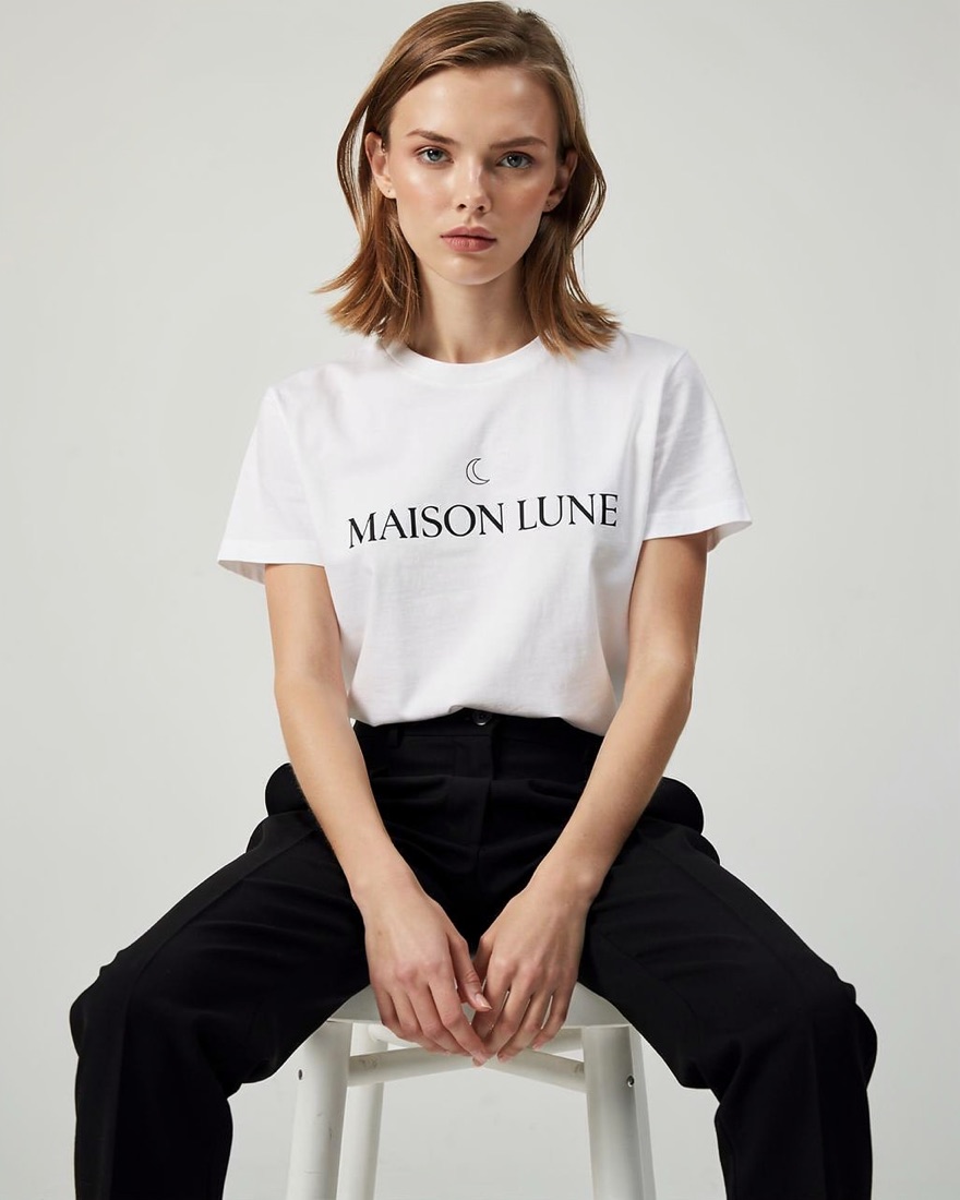 AI model wearing the MAISON LUNE t-shirt
